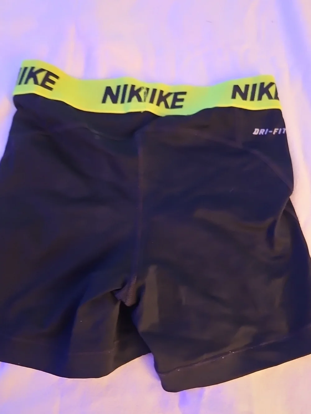 Nike Black Athletic Compression Shorts with Neon Yellow Waistband